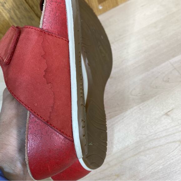 Dansko Vienna Tomato Milled Nubuck Two Strap Mini Wedge Slide Sandal 39 - Picture 7 of 9